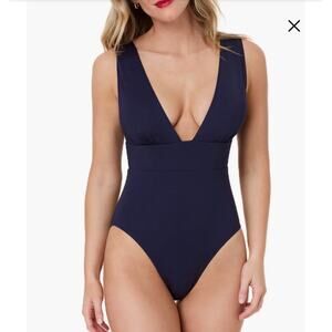 Andie navy blue Mykonos Plunge One-Piece Swimsuit LT large